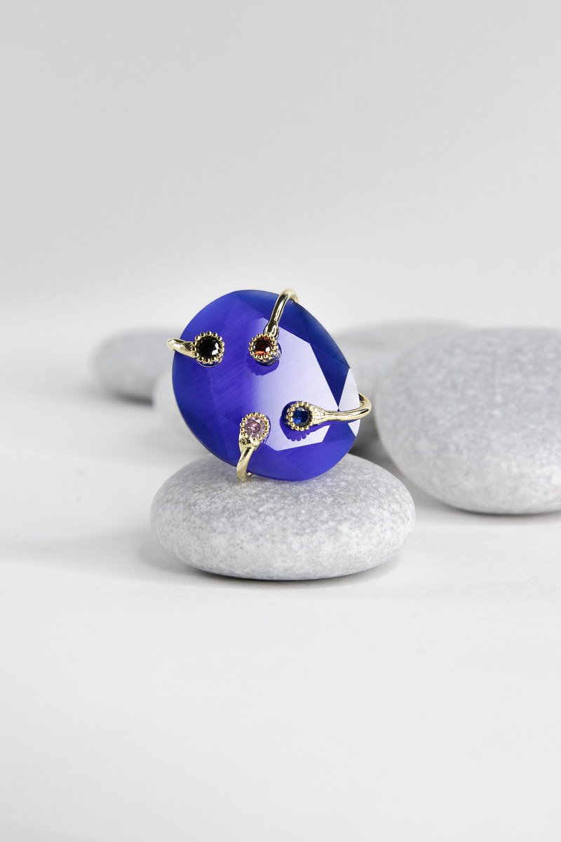 Πόρτο Μπλε Δαχτυλίδι με Πολύχρωμες Πέτρες