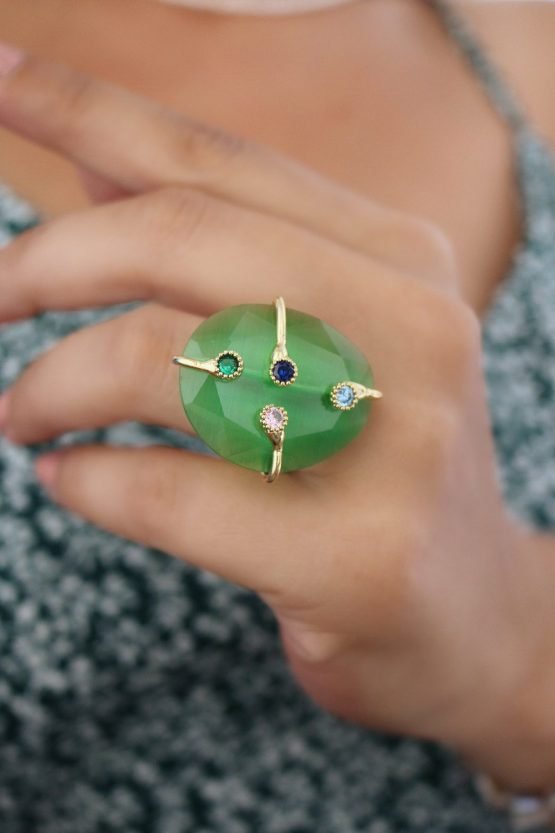 Πόρτο Πράσινο Δαχτυλίδι με Πολύχρωμες Πέτρες