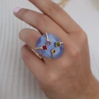 Πόρτο Γαλάζιο Δαχτυλίδι με Πολύχρωμες Πέτρες